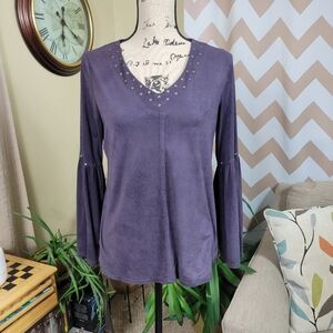 Style&Co Purple Faux Suede Bell Sleeve Top Size Small